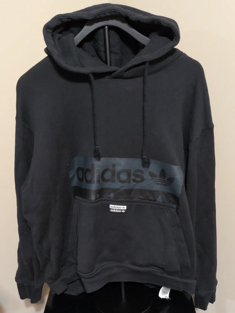 adidas Black Pullover Hoodie with Trefoil Logo